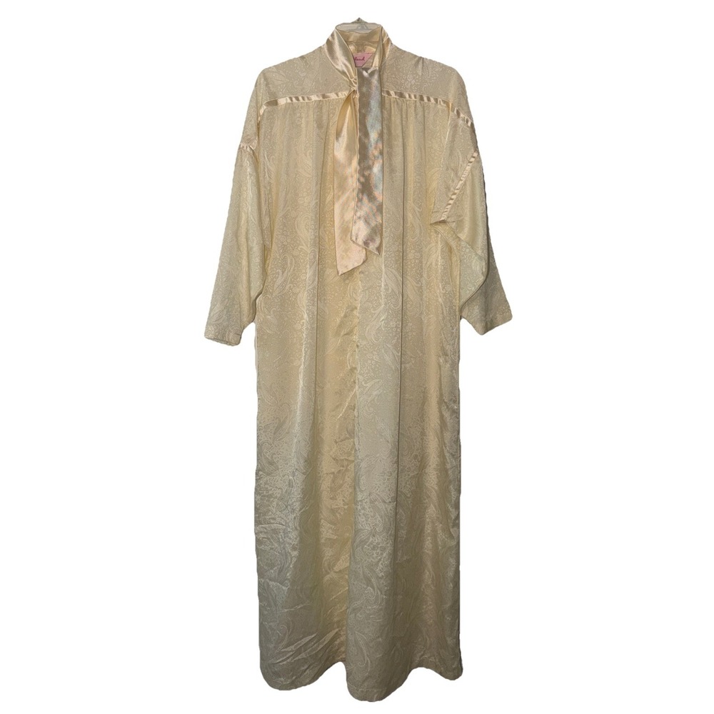 Vintage Gilead Floral Paisley Long Nightgown Robe Cream/Pale Yellow 6587 Petite